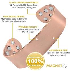 MagnetRX® Pure Copper Magnetic Bracelet - Arthritis Pain Relief & Carpal Tunnel Magnetic Therapy Copper Bracelets - Adjustable Wide Copper Cuff Bracelet with 12 Magnets (Brushed Copper, M/L)