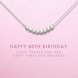 80th Birthday Gifts for Women - Sterling Silver Necklace Eight Pearls for Her 8 Decades - 80 Years Old Jewelry Gift Idea
