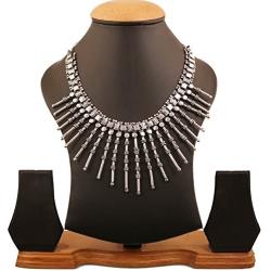 Touchstone Indian Bollywood Tribal Boho Gypsy Oxidized Jewelry Beautiful Hand Cut Motifs Designer Jewelry Necklace Set in Oxidized Silver Tone for Women.