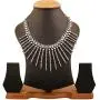 Touchstone Indian Bollywood Tribal Boho Gypsy Oxidized Jewelry Beautiful Hand Cut Motifs Designer Jewelry Necklace Set in Oxidized Silver Tone for Women.