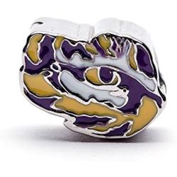 Louisiana State University Charm | LSU Tigers - Tiger Eye Bead Charm | Officially Licensed Louisiana State University Jewelry | LSU Gifts | LSU Logo | Stainless Steel