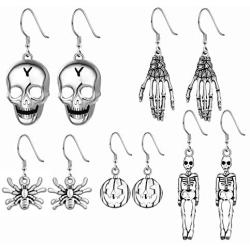 Halloween Theme Drop Dangle Earrings Sets Including Halloween Spider Pumpkin Ghost Bat Moon cat Skeleton Skull Halloween Earrings for Women Girls Kids