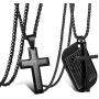 Jstyle 2Pcs Stainless Steel Black Dog Tag Cross Necklace Pendant Necklace for Men Lords Prayer Necklace Military Tag with Rolo Chain Wheat Chain