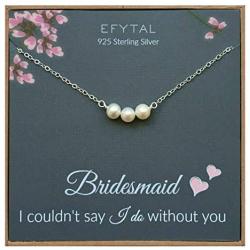 EFYTAL Bridesmaid Gifts, 925 Sterling Silver Cultured Freshwater Pearl Necklace for Bridesmaids, Bridesmaid Proposal Gift, Pendant Jewelry for Women