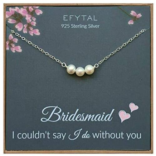 EFYTAL Bridesmaid Gifts, 925 Sterling Silver Cultured Freshwater Pearl Necklace for Bridesmaids, Bridesmaid Proposal Gift, Pendant Jewelry for Women