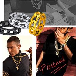 PROSTEEL 316L Stainless Steel Ring, Black/18K Real Gold Plated, 6.4mm Cuban Link Design Band Ring for Men/Women(with Gift Box)