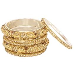 SANARA Indian Bollywood Ethnic Golden Stone Crystal Bangle Bracelet Set Traditional Partywear Kada Bangle Set Wedding Costume Jewelry