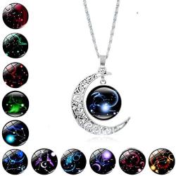 JUSZXY Dainty Galaxy Crescent Half Moon 12 Constellation Necklace,Astrology Sign Horoscope Zodiac Pendant Necklaces Jewelry Mothers Day for Women Mom her
