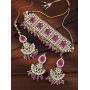 Aheli Faux Pearl Choker Necklace with Earrings Indian Traditional Bollywood Jewelry Set for Women Girls