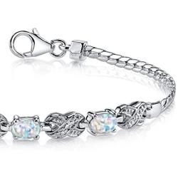 Created Opal Bracelet Sterling Silver Oval Cabochon 1.25 Carats