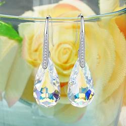 EleQueen 925 Sterling Silver CZ Teardrop Hook Dangle Earrings Made with Swarovski Crystals
