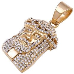 Double Rainbow Jewelry C07G-P11G Mens Stainless Steel Gold Color Religious Jesus Head Piece Pendant w/ 3.5mm Box Necklace Chain