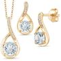 Gem Stone King 1.69 Ct Sky Blue Aquamarine 18K Yellow Gold Plated Silver Pendant Earrings Set