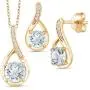 Gem Stone King 1.69 Ct Sky Blue Aquamarine 18K Yellow Gold Plated Silver Pendant Earrings Set