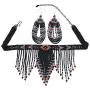 HANDMADE FASHION JEWELRY HANDCRAFTED BEADED BLACK NECKLACE HOOK EARRING SET S54/1