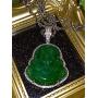 Iced Laughing Buddha Icy Green Jade Pendant Necklace Rope Chain Genuine Certified Grade A Jadeite Jade Hand Crafted, Jade Necklace, 14k Gold Filled Laughing Jade Buddha Necklace, Silver Jade Medallion, Fast Prime Shipping, Green Jade Necklace