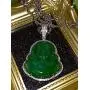 Iced Laughing Buddha Icy Green Jade Pendant Necklace Rope Chain Genuine Certified Grade A Jadeite Jade Hand Crafted, Jade Necklace, 14k Gold Filled Laughing Jade Buddha Necklace, Silver Jade Medallion, Fast Prime Shipping, Green Jade Necklace