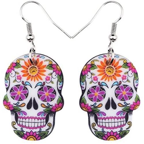 NEWEI Acrylic Halloween Skeleton Skull Earrings Drop Dangle Fashion Jewelry For Girl Women Gift