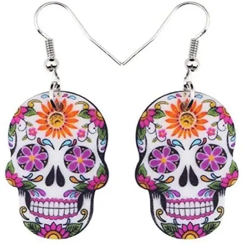 NEWEI Acrylic Halloween Skeleton Skull Earrings Drop Dangle Fashion Jewelry For Girl Women Gift
