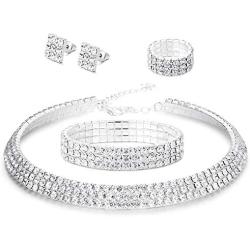 LOYALLOOK Bridal Jewelry Set Crystal Flower Leaf Earring Bracelet Necklace Jewelry Set for Women Costume Jewelry for Women Fashion Jewelry Sets