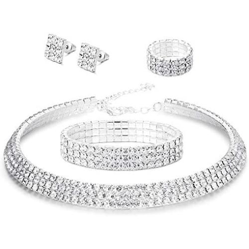 LOYALLOOK Bridal Jewelry Set Crystal Flower Leaf Earring Bracelet Necklace Jewelry Set for Women Costume Jewelry for Women Fashion Jewelry Sets