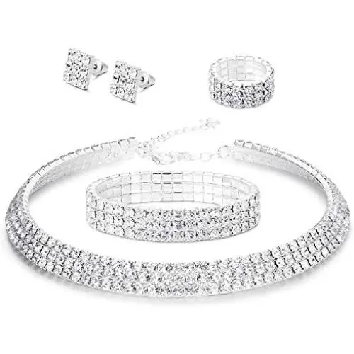 LOYALLOOK Bridal Jewelry Set Crystal Flower Leaf Earring Bracelet Necklace Jewelry Set for Women Costume Jewelry for Women Fashion Jewelry Sets LOYALLOOK Bridal Jewelry Set Crystal Flower Leaf Earring Bracelet Necklace Jewelry Set for Women Costume Jewelry for Women Fashion Jewelry Sets