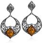 Sterling Silver Amber Filigree Earrings and Pendant Set 18''