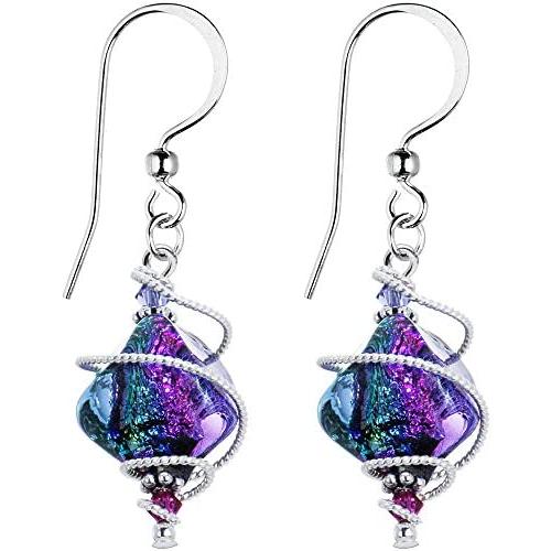 Body Candy Handcrafted 925 Silver Purple Dichroic Drop Dangle Earrings Created with Swarovski Crystals