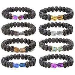 SEVENSTONE 8mm Lava Rock Bead Arrow Diffuser Natural Stone Bracelet Yoga Beads Elastic Jewelry Set for Women Men