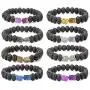 SEVENSTONE 8mm Lava Rock Bead Arrow Diffuser Natural Stone Bracelet Yoga Beads Elastic Jewelry Set for Women Men