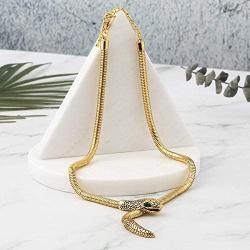 superchic jewelry Vivid Gold Snake Necklace Hand Set with Emerald Oval Shape Rhinestone Eyes (Gold Plating)