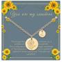 SHERLOVE 14K Gold Plated Women Initial Sunflower Pendant Necklace, You are My Sunshine Necklace with Round Disc Initial Letter