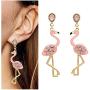 MIXIA Pink Enamel Oil Flamingo Bird Dangle Earrings for Women Hypoallergenic Jewelry Cute Animal Flamingo Crystal Earrings