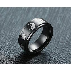 PJ Jewelry Mens Tai Chi Yin Yang Bagua Balance Ring Stainless Steel Taoism Zen Spirit Talisman Spinner Band