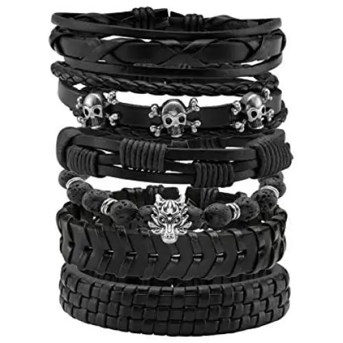 JJDreams 6-10 Pcs Leather Bracelets Set for Women Men Braided Wooden Beads Wrap Cuff Cord Adjustable JJDreams 6-10 Pcs Leather Bracelets Set for Women Men Braided Wooden Beads Wrap Cuff Cord Adjustable