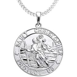 YL St Christopher Necklace Solid 925 Sterling Sliver Personalized Engraved Round Medallion Antiqued Religious Protector Talisman Pendant, Medal/Laced/Locket