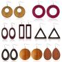 Sntieecr 8 Pairs Wood Earrings Natural Wooden Teardrop Earrings Lightweight Dangle Earrings Geometric Wood Drop Earrings for Women