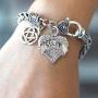 Inspired Silver - Silver Pave Heart Charm Bracelet with Cubic Zirconia Jewelry