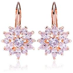 BAMOER 18K Rose Gold Plated Snowflake Leverback Earrings with Cubic Zirconia for Women CZ Jewelry Fashion Drop Earrings 3 Style