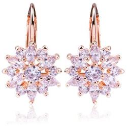 BAMOER 18K Rose Gold Plated Snowflake Leverback Earrings with Cubic Zirconia for Women CZ Jewelry Fashion Drop Earrings 3 Style