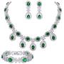 EVER FAITH Silver-Tone CZ Floral Leaves Water Drop Necklace Earrings Bracelet Set