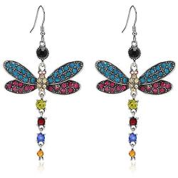 Bonayabo Women Dragonfly Earrings Color Fairy Rhinestone Animal Earring Vintage Drop Dangle Earrings Jewelry Gift
