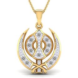SwaraEcom 14K Yellow Gold Plated Round CZ Sikh Khanda Symbol Religious Pendant India Fashion Jewelry