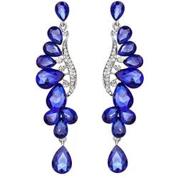 Scarlvambo Womens Austrian Crystal Art Deco Teardrop Pierced Dangle Wedding Earrings Silver-Tone