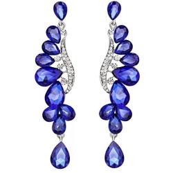 Scarlvambo Womens Austrian Crystal Art Deco Teardrop Pierced Dangle Wedding Earrings Silver-Tone