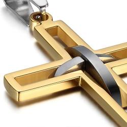Oidea Stainless Steel Mens High Polish Hollow Openwork Cross Pendant Necklace for Men Women Teens,Hypoallergenic,Silver,Gold,Black,Blue