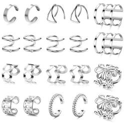 FUNRUN JEWELRY 10 Pairs Stainless Steel Ear Cuff Earrings for Women Men Non Piercing Helix Ear Clip CZ Fake Cartilage Earring