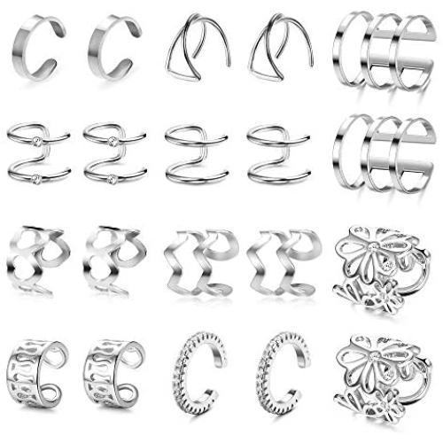 FUNRUN JEWELRY 10 Pairs Stainless Steel Ear Cuff Earrings for Women Men Non Piercing Helix Ear Clip CZ Fake Cartilage Earring