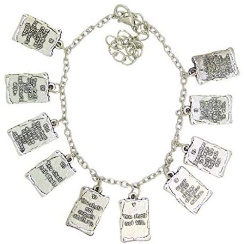 Silver Tone Ten Commandments Charm Bracelet, 7 1/2 Inch