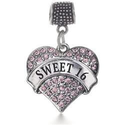 Inspired Silver - Silver Pave Heart Charm for Bracelet with Cubic Zirconia Jewelry